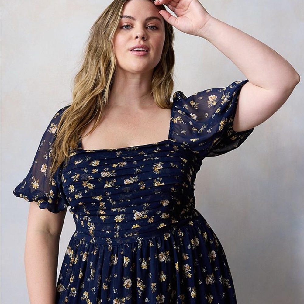 LC Lauren Conrad Pleated Bodice Midi Dress, Size M